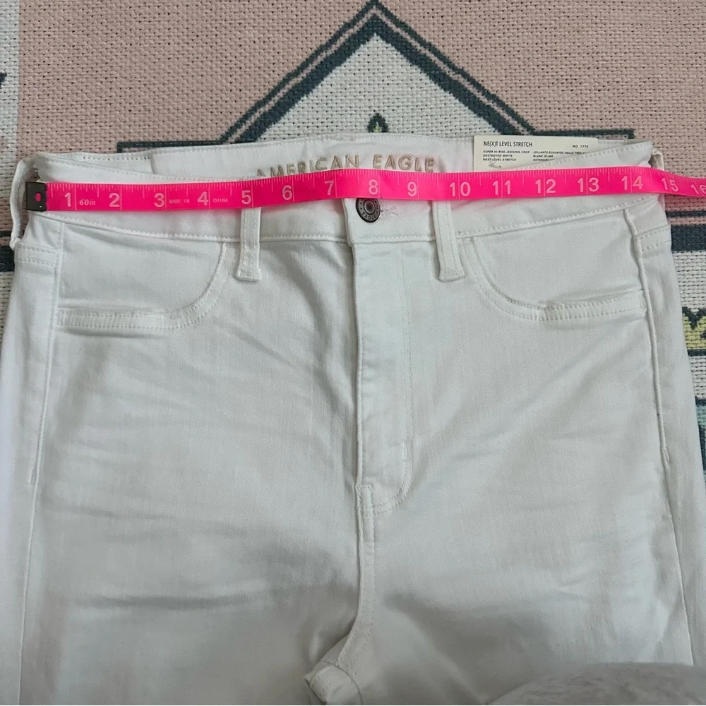 American Eagle White Stretch Ripped Super Hi-Rise Jegging Crop Jeans - Picture 2 of 16